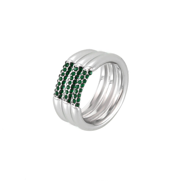 Wholesale Women's Light Luxury Geometric Czech Diamond 316L Stainless Steel Gold Plated Multilayer Ring Jewelry