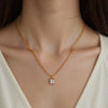 Wholesale Women's Light Luxury Geometric Diamondencrusted Rhinestone Pendant Oshaped Chain Stainless Steel Necklace With Vacuum Real Gold Plating