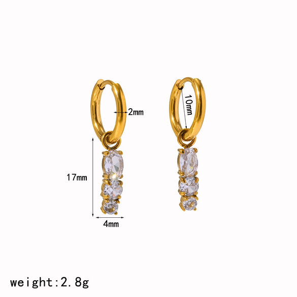 Wholesale Women's Light Luxury Geometric Diamondencrusted Stainless Steel Earrings With Pvd Furnace Vacuum Real Gold Plating