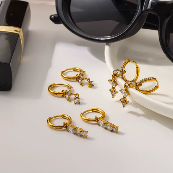 Wholesale Women's Light Luxury Geometric Diamondencrusted Stainless Steel Earrings With Pvd Furnace Vacuum Real Gold Plating