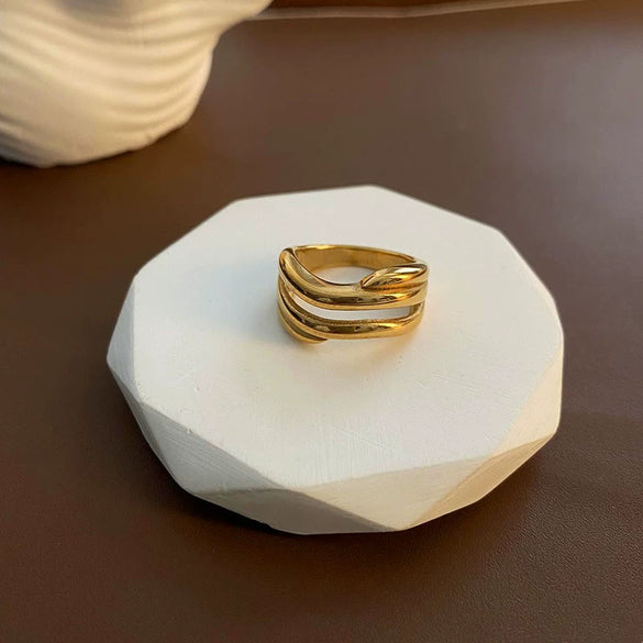 Wholesale Women's Light Luxury Geometric Doublelayer Gem Titanium Steel Electroplated Round Ring