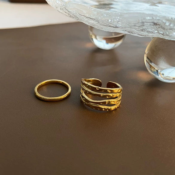 Wholesale Women's Light Luxury Geometric Doublelayer Gem Titanium Steel Electroplated Round Ring