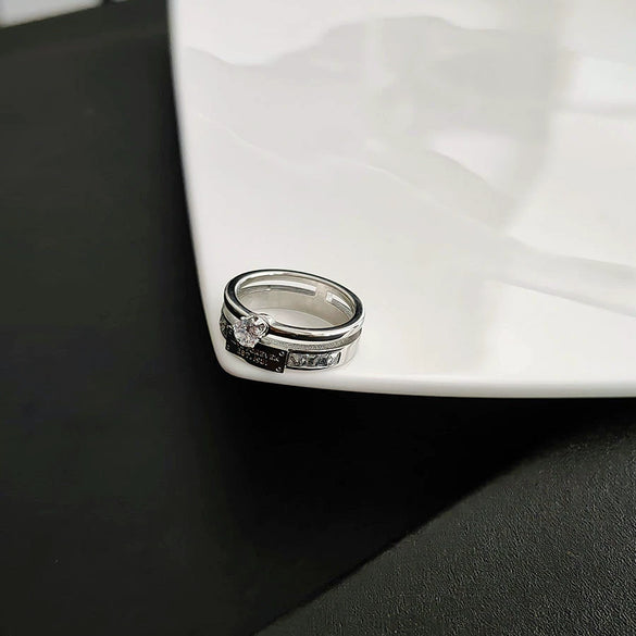 Wholesale Women's Light Luxury Geometric Doublelayer Gem Titanium Steel Electroplated Round Ring
