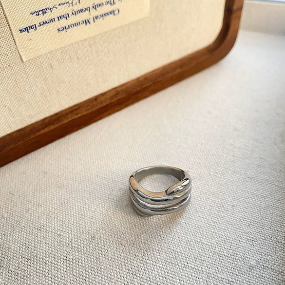 Wholesale Women's Light Luxury Geometric Doublelayer Gem Titanium Steel Electroplated Round Ring