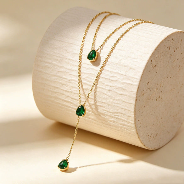 Wholesale Women's Light Luxury Geometric Drop Shape Stainless Steel Zircon Necklace With Vacuum Electroplating In Furnace