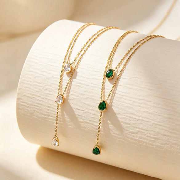 Wholesale Women's Light Luxury Geometric Drop Shape Stainless Steel Zircon Necklace With Vacuum Electroplating In Furnace