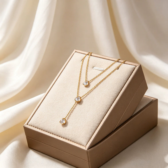 Wholesale Women's Light Luxury Geometric Drop Shape Stainless Steel Zircon Necklace With Vacuum Electroplating In Furnace