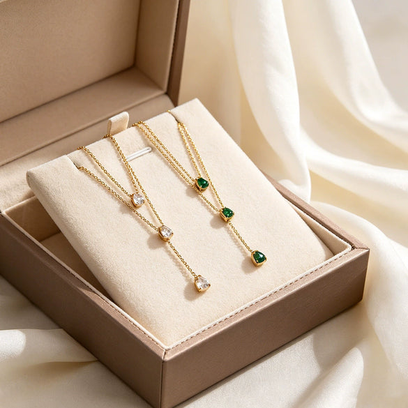 Wholesale Women's Light Luxury Geometric Drop Shape Stainless Steel Zircon Necklace With Vacuum Electroplating In Furnace