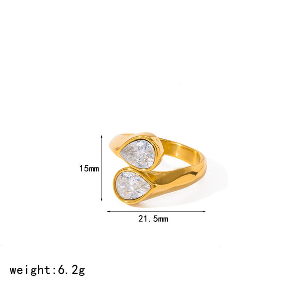 Wholesale Women's Light Luxury Geometric Drop Shape Titanium Steel And Stainless Steel Ring With Diamonds Pvd Furnace Vacuum Real Gold Plated
