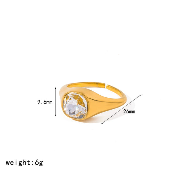 Wholesale Women's Light Luxury Geometric Drop Shape Titanium Steel And Stainless Steel Ring With Diamonds Pvd Furnace Vacuum Real Gold Plated