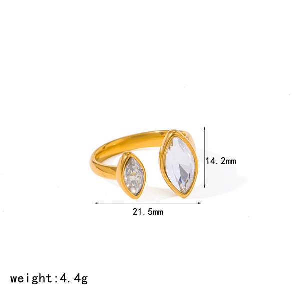 Wholesale Women's Light Luxury Geometric Drop Shape Titanium Steel And Stainless Steel Ring With Diamonds Pvd Furnace Vacuum Real Gold Plated