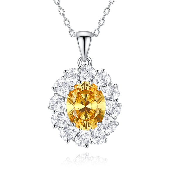 Wholesale Women's Light Luxury Geometric Eggshaped Floral Emerald Diamond 925 Sterling Silver Necklace Cross Chain