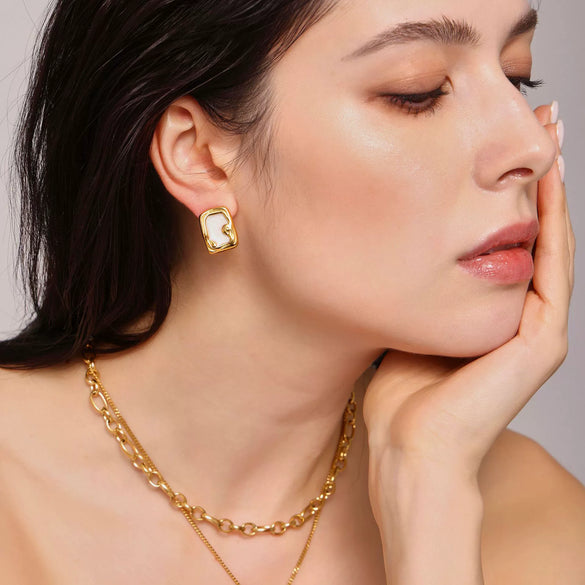 Wholesale Women's Light Luxury Geometric Enamel Glazed Titanium Steel Gold Plated Earrings