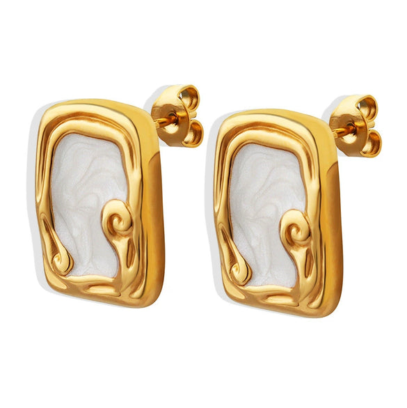 Wholesale Women's Light Luxury Geometric Enamel Glazed Titanium Steel Gold Plated Earrings