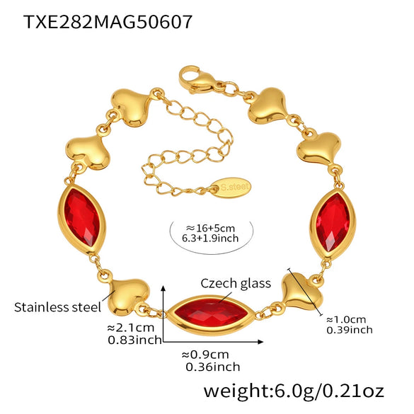 Wholesale Women's Light Luxury Geometric Faceted Glass Stone Hollow Heart Stitching Stainless Steel Goldplated Bracelet