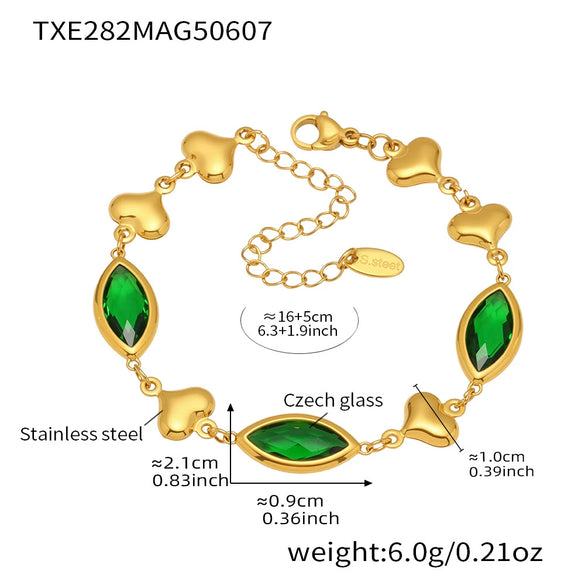 Wholesale Women's Light Luxury Geometric Faceted Glass Stone Hollow Heart Stitching Stainless Steel Goldplated Bracelet
