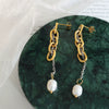 Wholesale Women's Light Luxury Geometric Ferris Wheel Chain Tassel Fresh Water Pearl Earrings Stainless Steel 18K Gold Plated Jewelry
