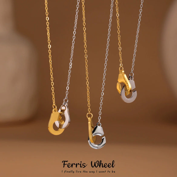 Wholesale Women's Light Luxury Geometric Ferris Wheel Handcuff Pendant Stainless Steel And Titanium Steel Electroplated Clavicle Chain Necklace