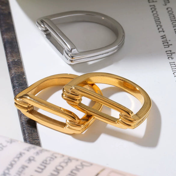 Wholesale Women's Light Luxury Geometric Ferris Wheel Horseshoe Hollow Design Stainless Steel 18K Gold Pvd Electroplated Ring