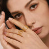 Wholesale Women's Light Luxury Geometric Ferris Wheel Interlocking Hollow Stainless Steel Goldplated Finger Ring