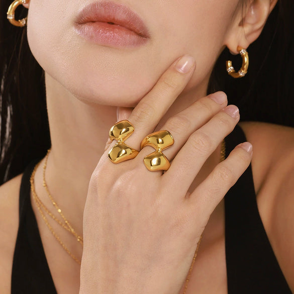 Wholesale Women's Light Luxury Geometric Ferris Wheel Irregular Ring Stainless Steel 18K Gold Pvd Plated