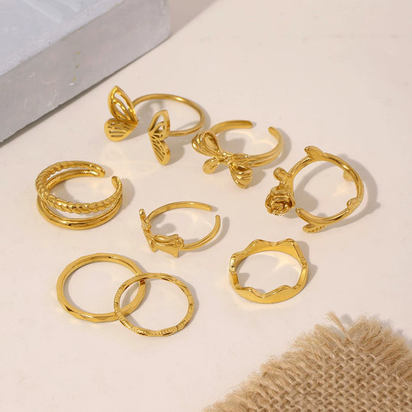 Wholesale Women's Light Luxury Geometric Ferris Wheel Irregular Split Ring Combination Stainless Steel Titanium Steel Pvd Plated 18K Gold Color Preservation Ring