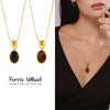Wholesale Women's Light Luxury Geometric Ferris Wheel Oval Long Necklace In Stainless Steel And Tiger Eye Stone With Pvd Electroplating 18K Real Gold