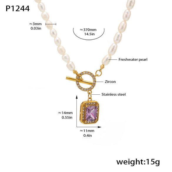 Wholesale Women's Light Luxury Geometric Ferris Wheel Pendant Necklace With Stainless Steel Freshwater Pearl Zircon And Electroplated Titanium Steel