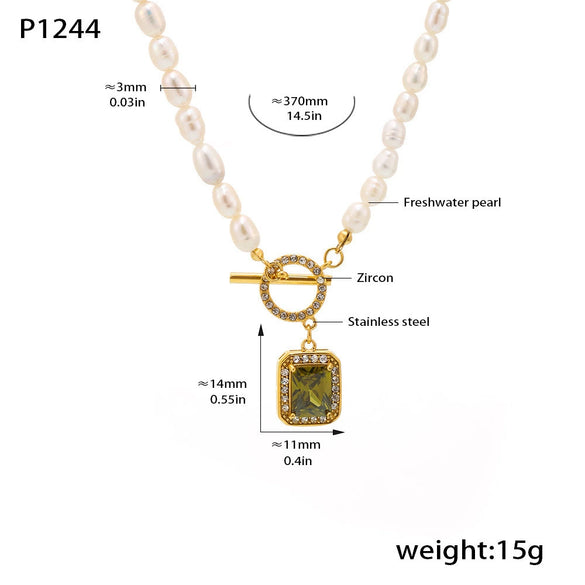 Wholesale Women's Light Luxury Geometric Ferris Wheel Pendant Necklace With Stainless Steel Freshwater Pearl Zircon And Electroplated Titanium Steel