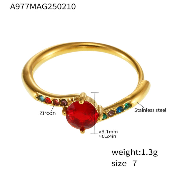 Wholesale Women's Light Luxury Geometric Ferris Wheel Ring Inlaid With Natural Pink Heart Zircon 18K Gold Plated Titanium Steel