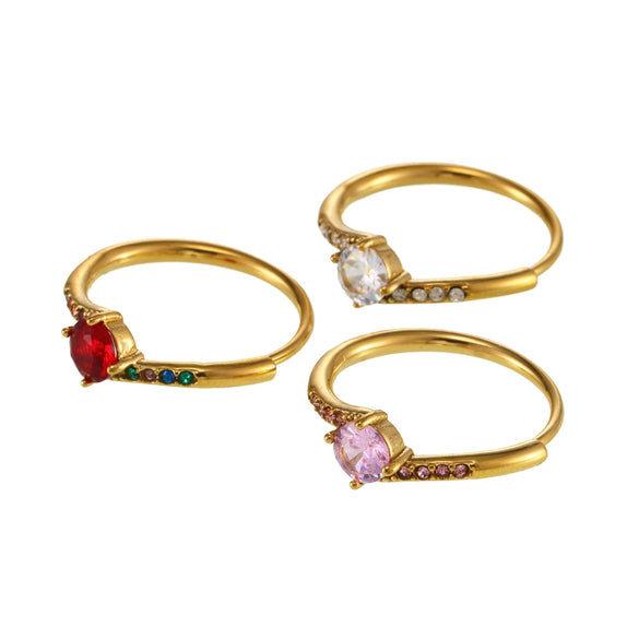 Wholesale Women's Light Luxury Geometric Ferris Wheel Ring Inlaid With Natural Pink Heart Zircon 18K Gold Plated Titanium Steel