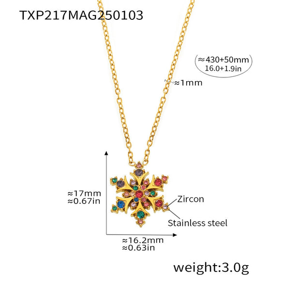 Wholesale Women's Light Luxury Geometric Ferris Wheel Snowflake Zircon Stainless Steel Pendant Clavicle Necklace With 18K Gold Pvd Plating