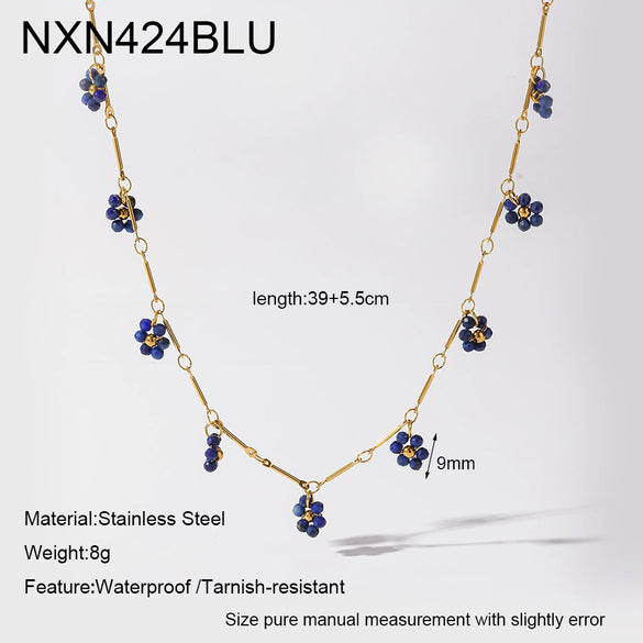 Wholesale Women's Light Luxury Geometric Floral Stainless Steel Clavicle Necklace With Pvd Furnace Vacuum Real Gold Plating