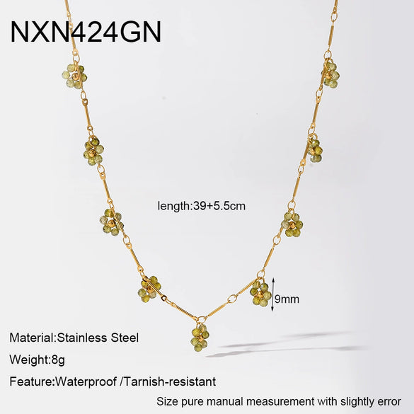 Wholesale Women's Light Luxury Geometric Floral Stainless Steel Clavicle Necklace With Pvd Furnace Vacuum Real Gold Plating