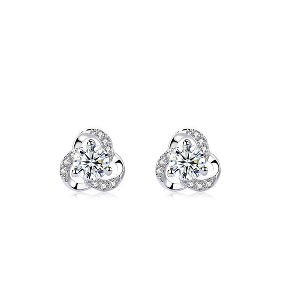 Wholesale Women's Light Luxury Geometric Flower Stud Earrings In 999 Sterling Silver With Micro Inlay