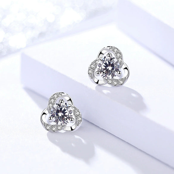 Wholesale Women's Light Luxury Geometric Flower Stud Earrings In 999 Sterling Silver With Micro Inlay