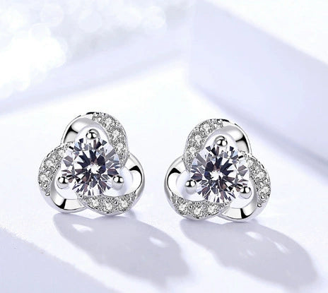 Wholesale Women's Light Luxury Geometric Flower Stud Earrings In 999 Sterling Silver With Micro Inlay