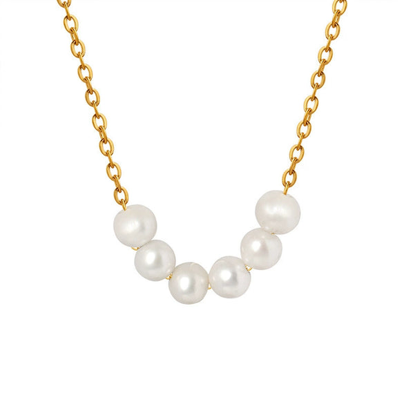 Wholesale Women's Light Luxury Geometric Freshwater Pearl Pendant Necklace With Nonfading Titanium Steel Cross Chain And Electroplating
