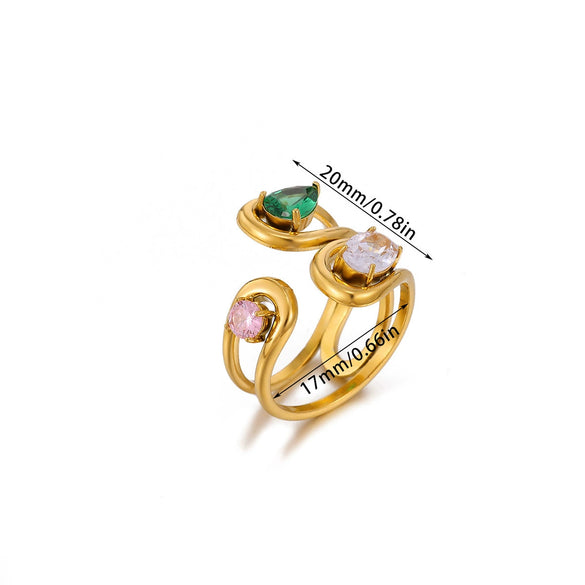 Wholesale Women's Light Luxury Geometric Fruit Pattern Inlaid With Gold Stainless Steel Goldplated Ring Accessories