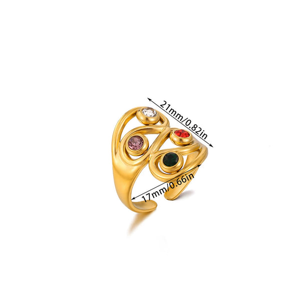 Wholesale Women's Light Luxury Geometric Fruit Pattern Inlaid With Gold Stainless Steel Goldplated Ring Accessories