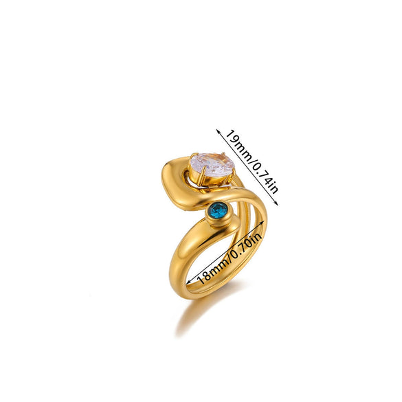 Wholesale Women's Light Luxury Geometric Fruit Pattern Inlaid With Gold Stainless Steel Goldplated Ring Accessories