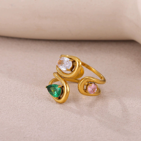 Wholesale Women's Light Luxury Geometric Fruit Pattern Inlaid With Gold Stainless Steel Goldplated Ring Accessories