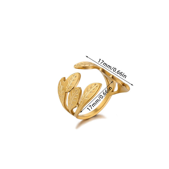 Wholesale Women's Light Luxury Geometric Fruit Pattern Stainless Steel Titanium Steel Gold Inlaid Open Ring Accessories