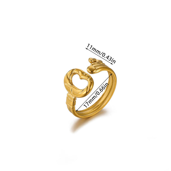 Wholesale Women's Light Luxury Geometric Fruit Pattern Stainless Steel Titanium Steel Gold Inlaid Open Ring Accessories