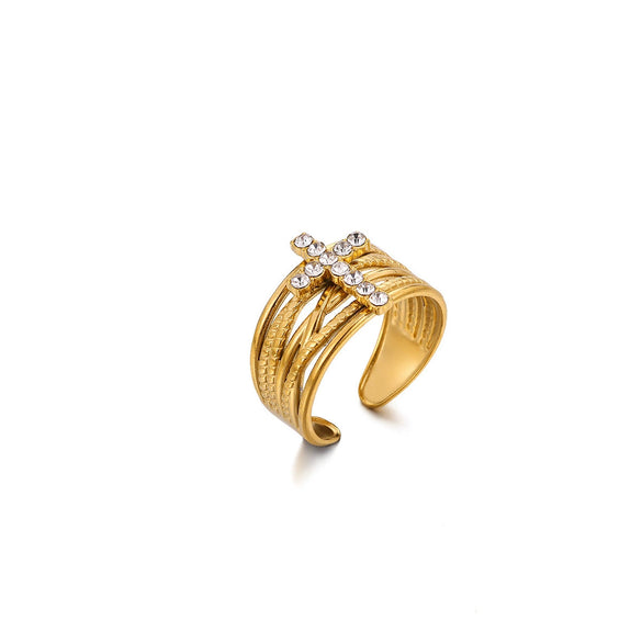 Wholesale Women's Light Luxury Geometric Fruitshaped Inlaid With Gold Stainless Steel Zircon Imitation Pearl Ring Accessories