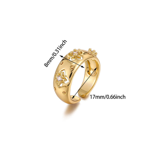 Wholesale Women's Light Luxury Geometric Fruitshaped Inlaid With Gold Stainless Steel Zircon Imitation Pearl Ring Accessories