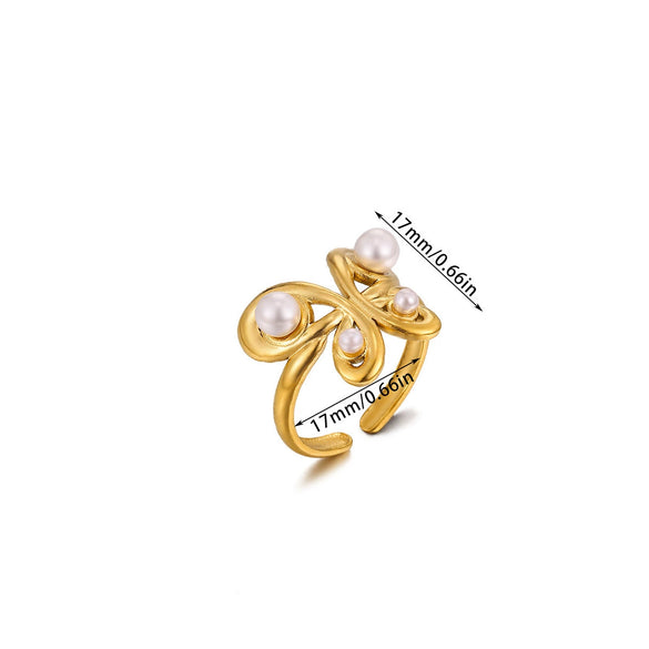 Wholesale Women's Light Luxury Geometric Fruitshaped Inlaid With Gold Stainless Steel Zircon Imitation Pearl Ring Accessories