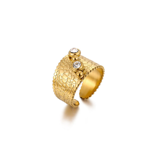 Wholesale Women's Light Luxury Geometric Fruitshaped Inlaid With Gold Stainless Steel Zircon Imitation Pearl Ring Accessories