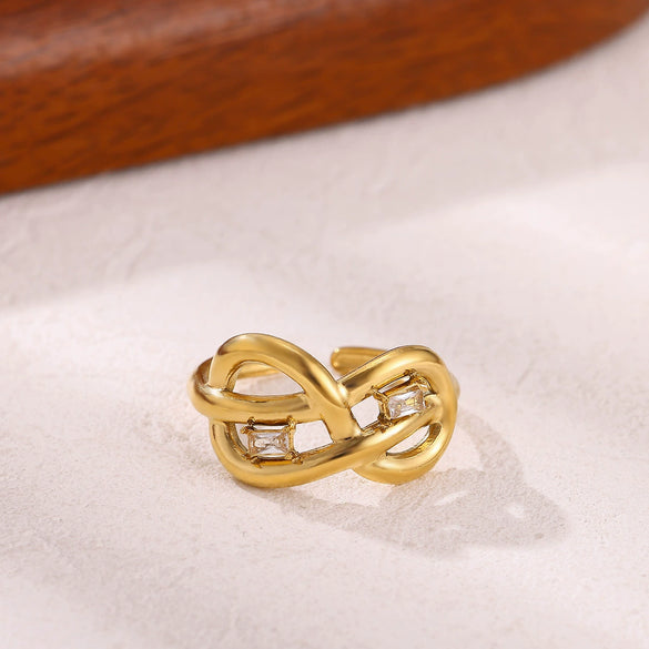 Wholesale Women's Light Luxury Geometric Fruitshaped Stainless Steel Ring Inlaid With Zircon And Gold