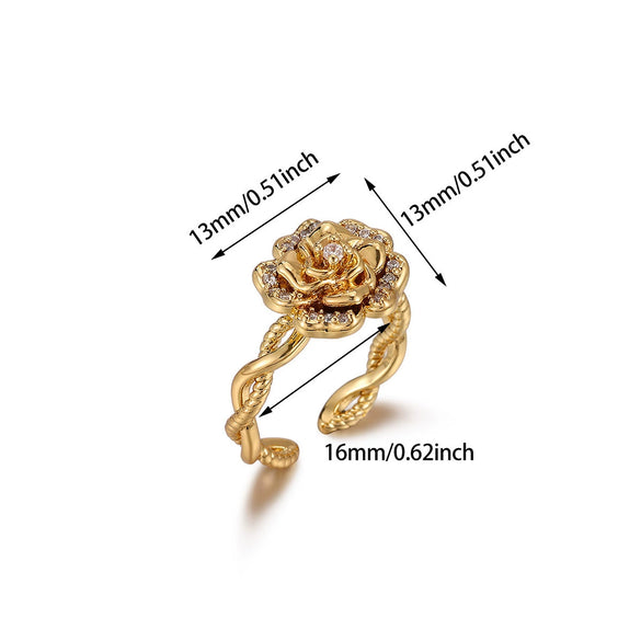 Wholesale Women's Light Luxury Geometric Fruitshaped Zirconinlaid Stainless Steel Goldinlaid Open Ring Accessories